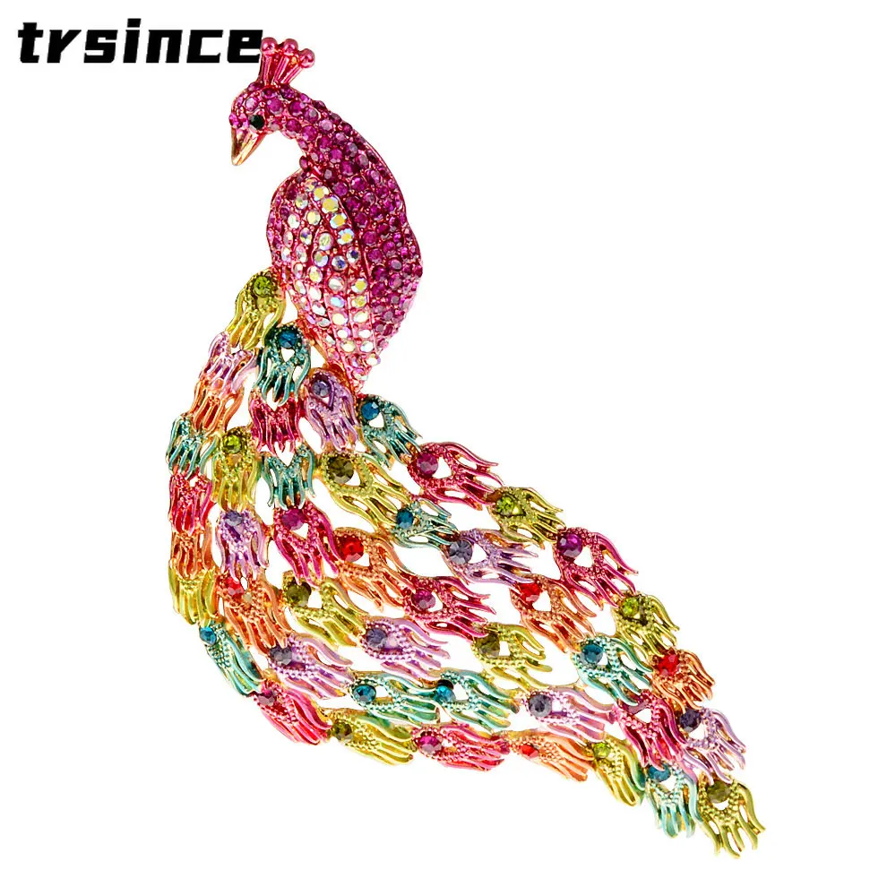 

Роскошная цветная брошь в виде павлина большого размера, модные аксессуары для женской одежды, классические броши для пальто, свитера