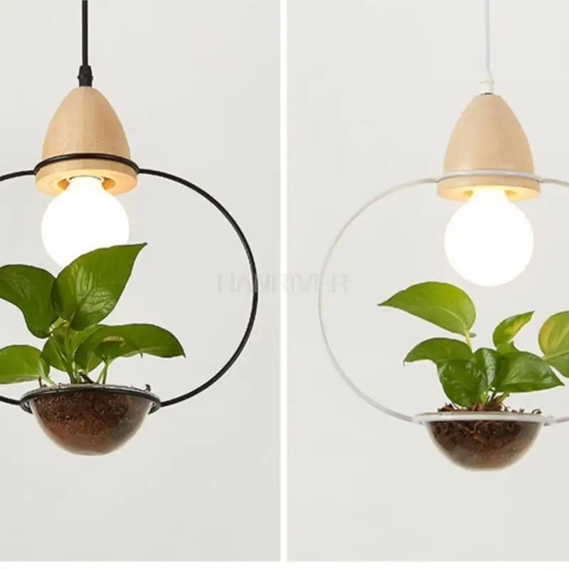 Фото Art Deco Led Plant Hanglamp Met Houten Basis E27 Creatieve Rustieke Pot Cultuur Opknoping Lamp Voor Eetkamer Cafe bar Restaurant №5