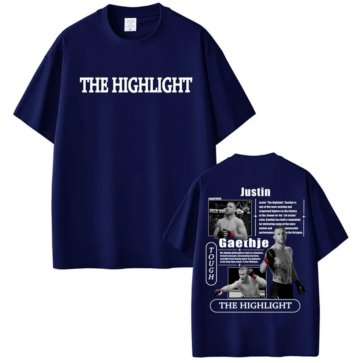 Фото Футболка с графическим принтом Tough Justin Gaethje The Highlight, модные футболки для мужчин и женщин, футболки с эстетикой на тему насилия, футболки из 100% хлопка, футболки оверсайз №2