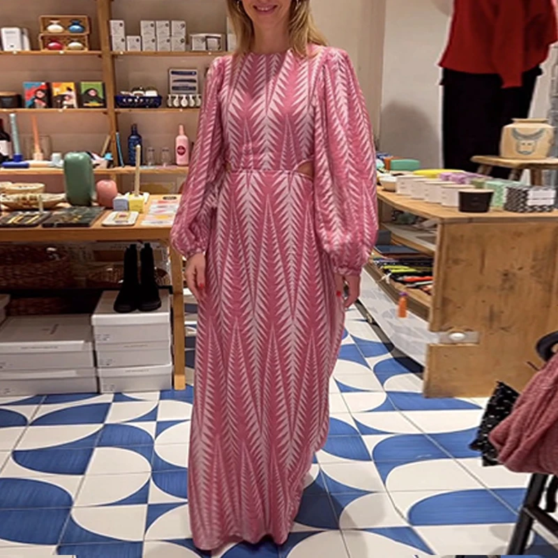 

Женское платье в богемном стиле на весну и лето, Модное Длинное Платье-пуловер с принтом на талии, платье с круглым вырезом и рукавом-фонарик...