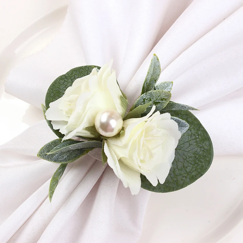 

12pcs Rose Artificial Flower Napkin Holder Napkin Rings Serviette Buckle Holder Wedding Party Home Banquet Dinner Table Decor