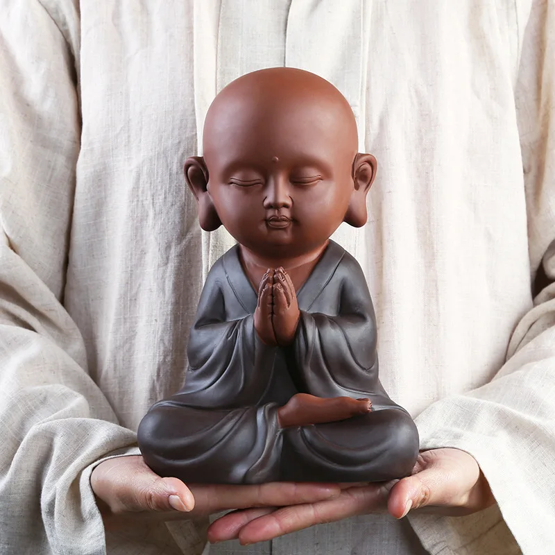 

Ceramics -Blessing-Little Monk Figure Statue，Traditional Handmade，Chinese Style Home Feng Shui Decoration Statue 24cm