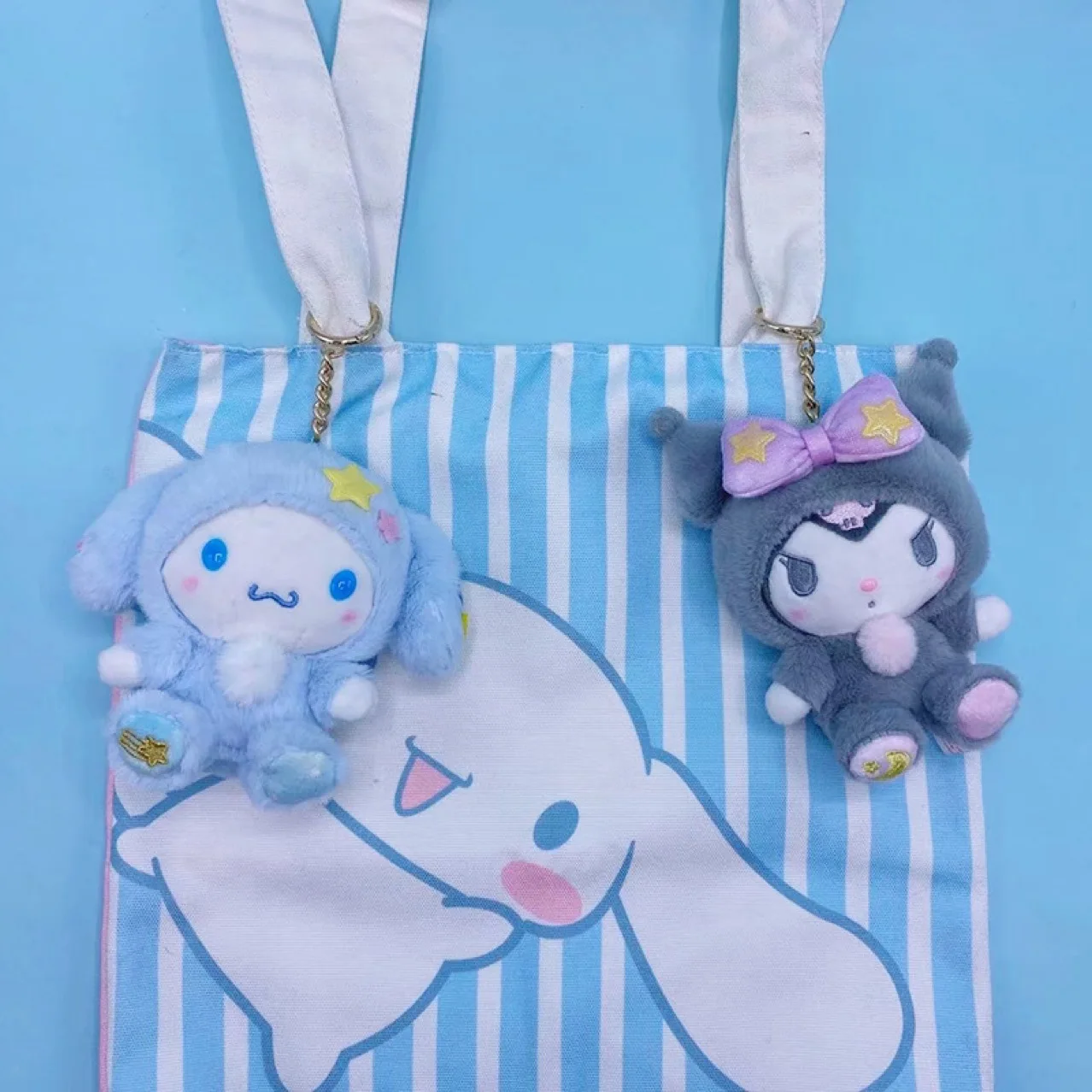 

Sanrio My Melody Kuromi Cinnamoroll Pachacco Kawaii Plush Star Bow Pajamas Toy Doll Keychain Plushie Pendant Children's Dress Up