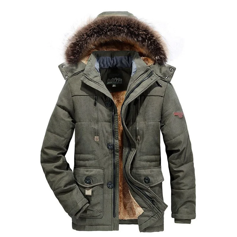 2022 New Leisure Men's Winter Men's Wear with Cashmere and Thick Large Size Medium Long Cotton Coat Coat Winter Jacket Men