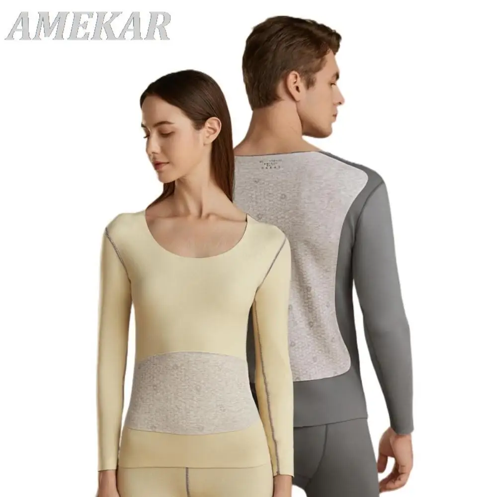 Crewneck Warm Thick Thermal Underwear For Men Women Seamless Long Johns Bottom 2 Pieces Set Ladies Solid Winter Thermo Lingerie