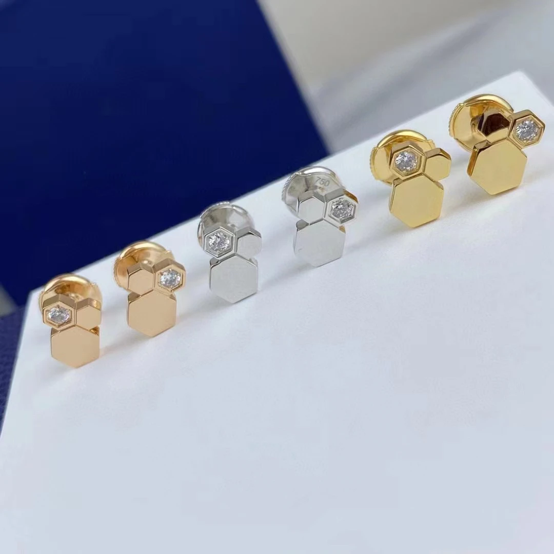 

925 Sterling Silver Zircon Honeycomb Stud Earrings Ladies Fashion Jewelry Trend Brand Luxury Wedding High Jewelry