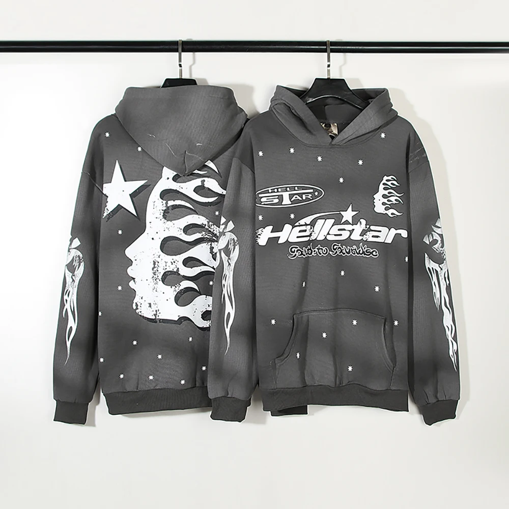 

New Brand Hellstars High Street Ins with The Same Style Retro Old Mud Print Hooded Sweater Trend Men's and Women's Hoodies