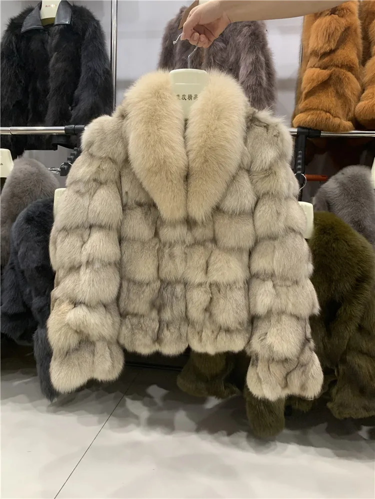 FURYOUME 2022 New Winter Women Real Fox Fur Coat 100% Natural Fur Jacket Fox Fur Collar Fashion Luxury Thick Warm Lady Outerwear