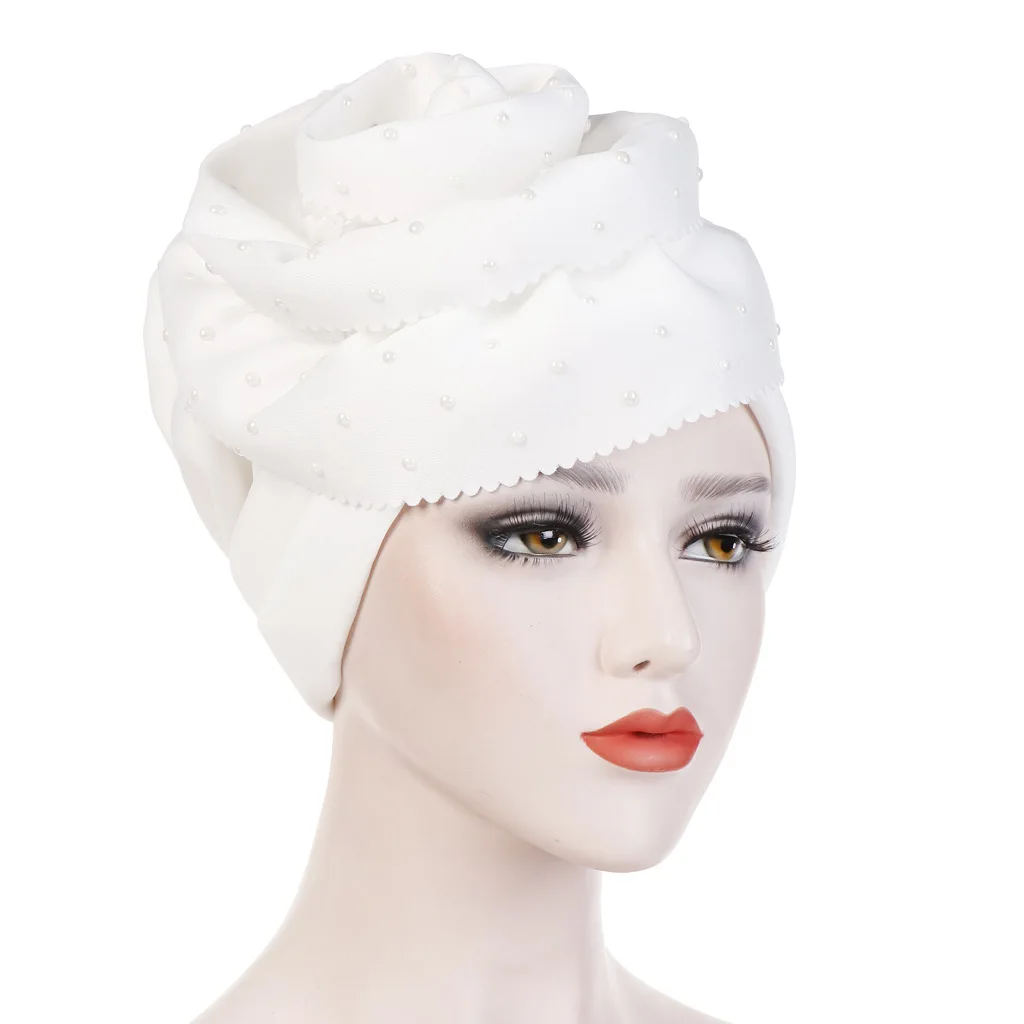 

Hand Cut Large Flower Plus Ceramic Flanging Solid Color Tam-O'-Shanter Hijab Scarf Muslim Women Cotton Crinkle Headband