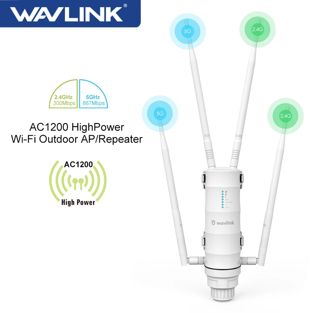 Wavlink Outdoor WiFi Range Extender Wireless Access Point Dual Band 2.4G+5Ghz High Power Wifi Router/Repeater Signal Booster POE