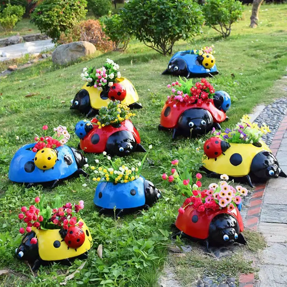 

Outdoor Garden Supplies Yard Ornament Resin Crafts Figurine Succulent Plant Container Garden Decor Ladybugs Flower Pot
