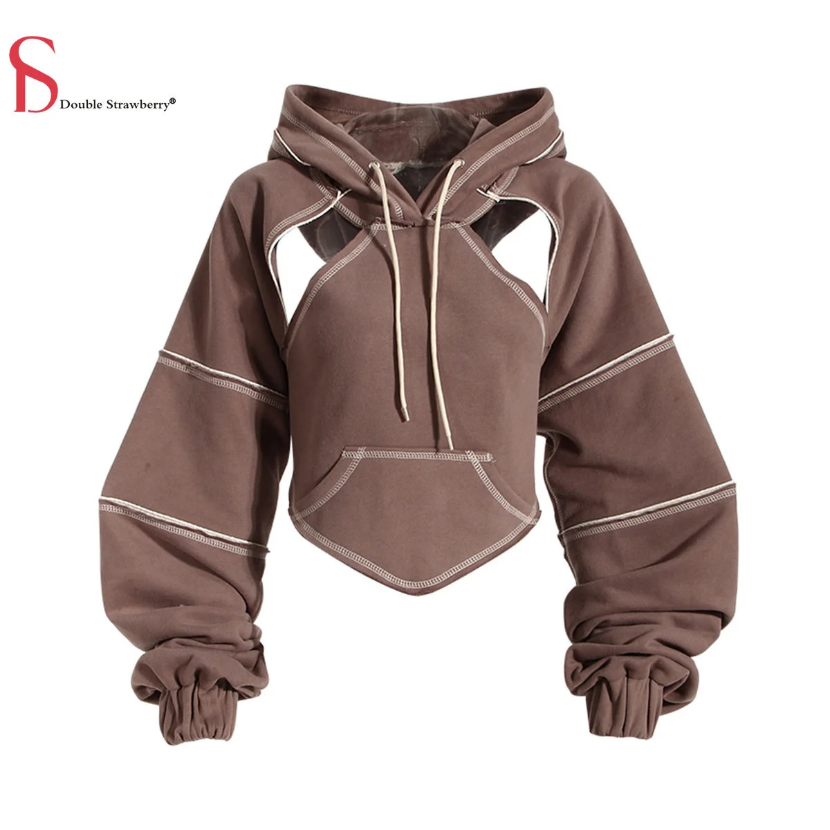 

Thread Contrast Bright Short Hooded Sweatshirts Women's Early Autumn Pullover Casual Tops