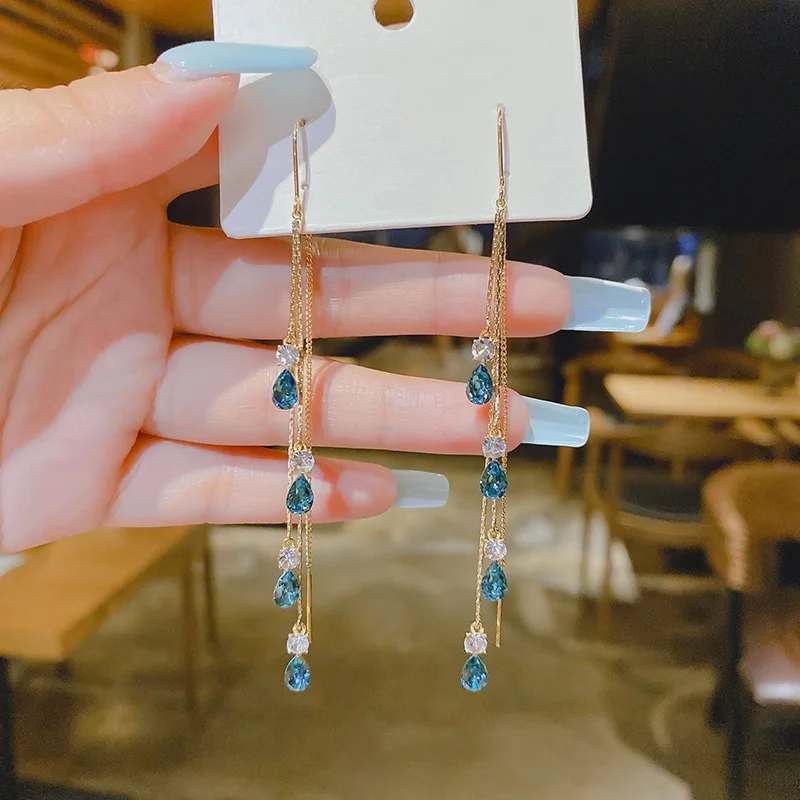 

New Temperament Crystal Long Tassel Earrings For Women Korean Fashion Butterfly Water Drop Earring Daily Party Jewelry Gifts