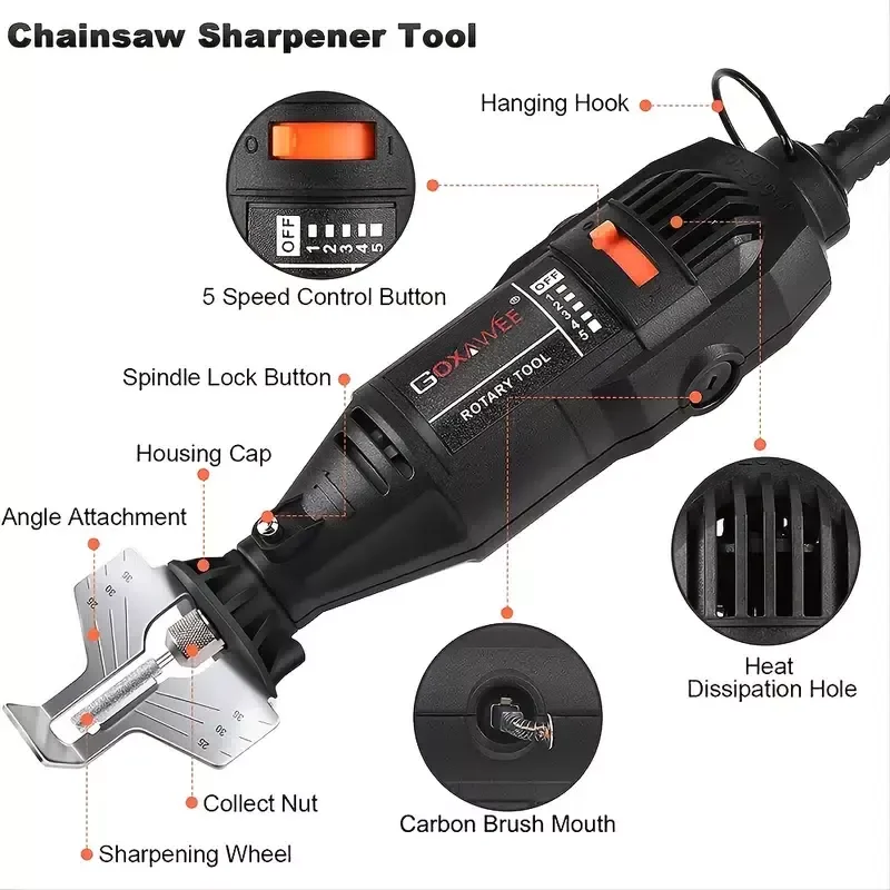 New in 180W 12pcs  Chainsaw Sharpen Tool Set For Lumberjack, Worker, Sharpening Outdoor Tool sonic home appliance hair dryer Hai enlarge