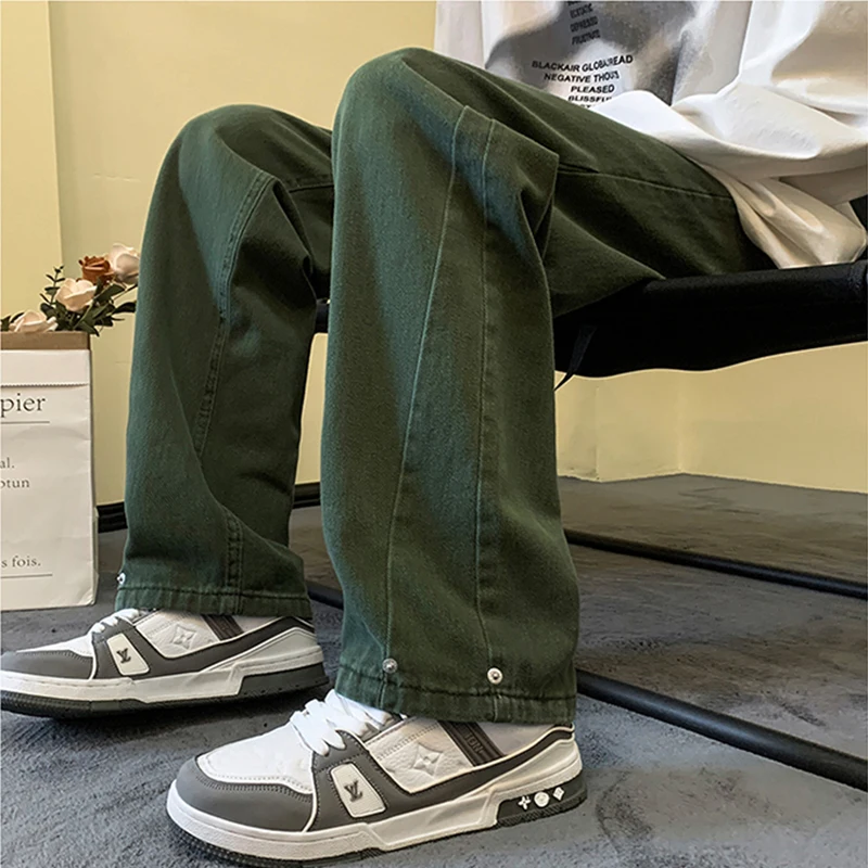 Four Seasons American Retro Vibe High Street Tide Street Black Jeans Men's Loose Straight All-match Casual Wide-leg Long Pants