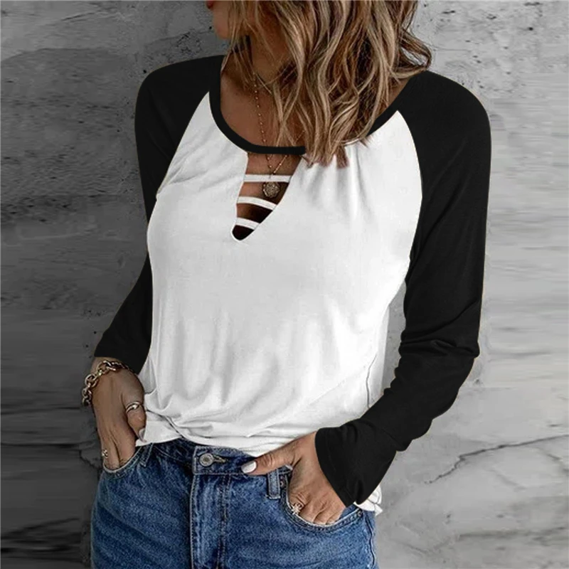 

Sexy Forechest Hollowing Tshirt For Women Spring Top High Patchwork T-Shirt Tshirt Clothes Womens Tee Shirts Femme Newest