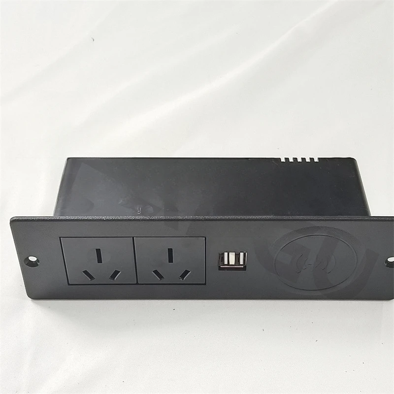 Фото Настольные скрытые розетки AU с 2 USB-разъемами, Беспроводная зарядка 12 Вт, переменный ток 110 ~ 250 В, 3500 Вт, черная электрическая Скрытая настольная розетка 13 а №5