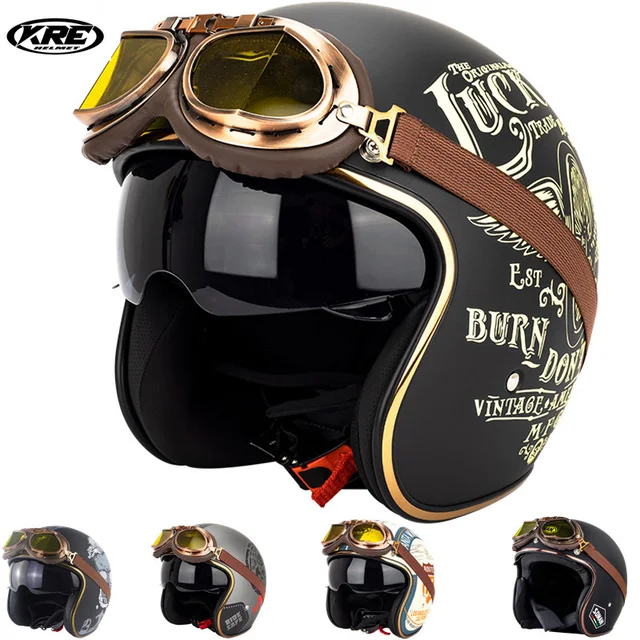 Vintage Moto Helmet Retro Open Face For Man Safety Ride Electric Scooter Casco Motorcycle 1