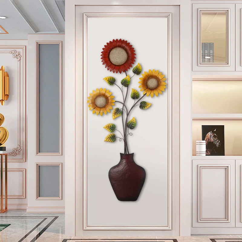 

Европейский светильник, роскошный креативный металлический декор в скандинавском стиле для гостиной и столовой, настенный Подсолнух, 3D Жел...