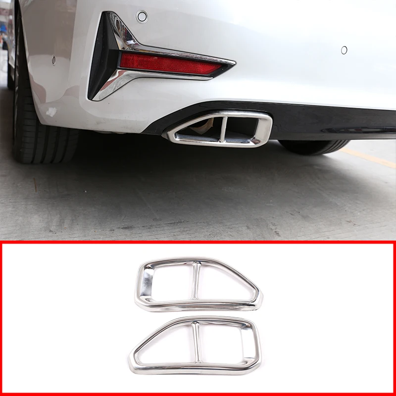 

Car Accessories Interior Exhaust Pipe Tail Throat Trim For BMW 3 Series G20 G28 325 2019-2020 Stainless Steel Sliver/Black 2 Pcs