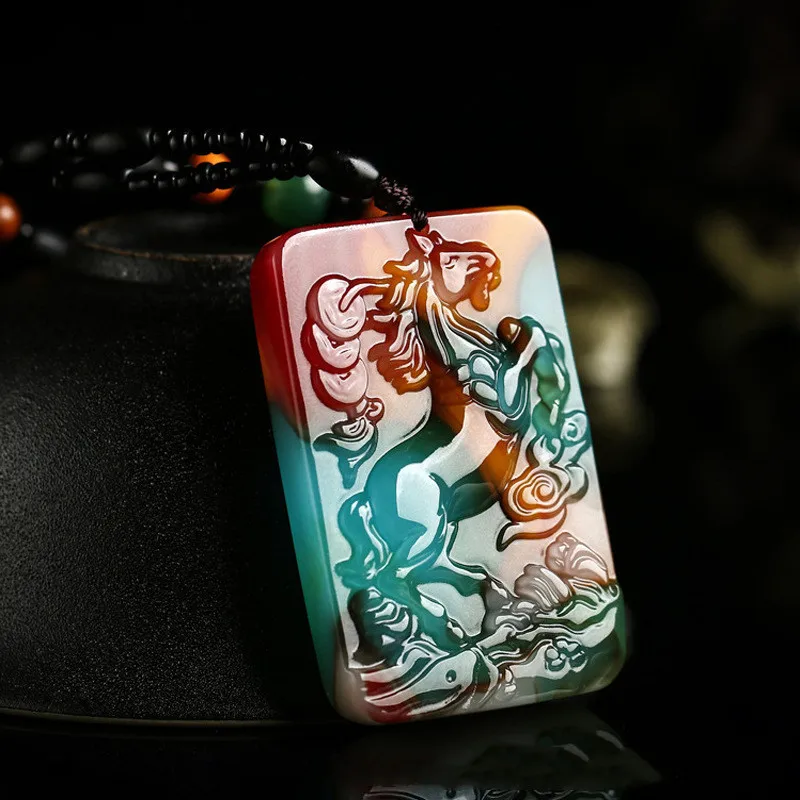 

Gobi Colorful Jade Zodiac Horse Pendant for Men and Women Lucky Pegasus Sweater Chain Pendant