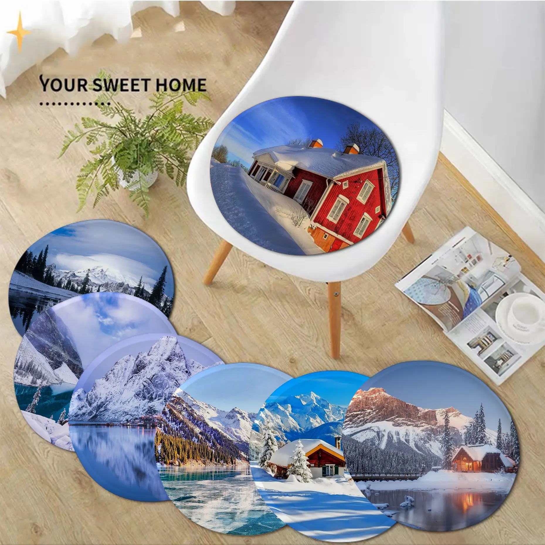 

Winter Scenery Square Fabric Cushion Non-slip Living Room Sofa Decor Students Stool Tatami Office Cushions Home Decor