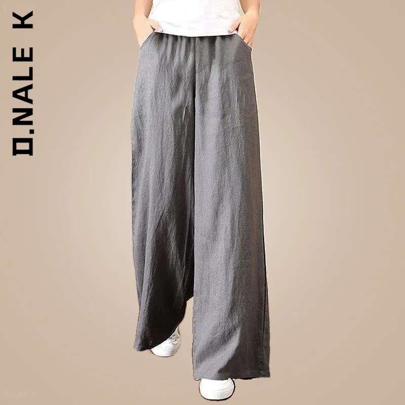 

D.Nale K Trousers Women Spring Summer Pants Cotton Linen Straight For Women Slim Bottoms All-Match Pant Leg Baggy Female Clothes