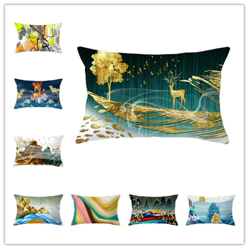 

Waist Pillowcase Gold Geometric Animal Elk Waist Pillowcase Super Soft Peach Skin Fleece Single Sided Pillow30x50cmthrow pillows