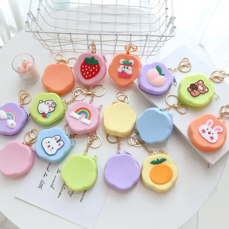 

Women's Coin Wallet Silicone Cute Flower Style Candy Colors Coin Purses Small Coin Money Key Holder Bags Keyring Bags for Girls