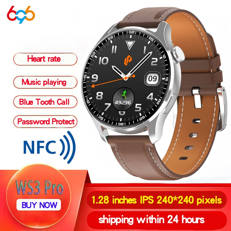 

Men Blue Tooth Call Password Smart Watch Music Playing Sports Fitness Tracker Heart Rate NFC Smartwatch For IOS Android HUAWEI