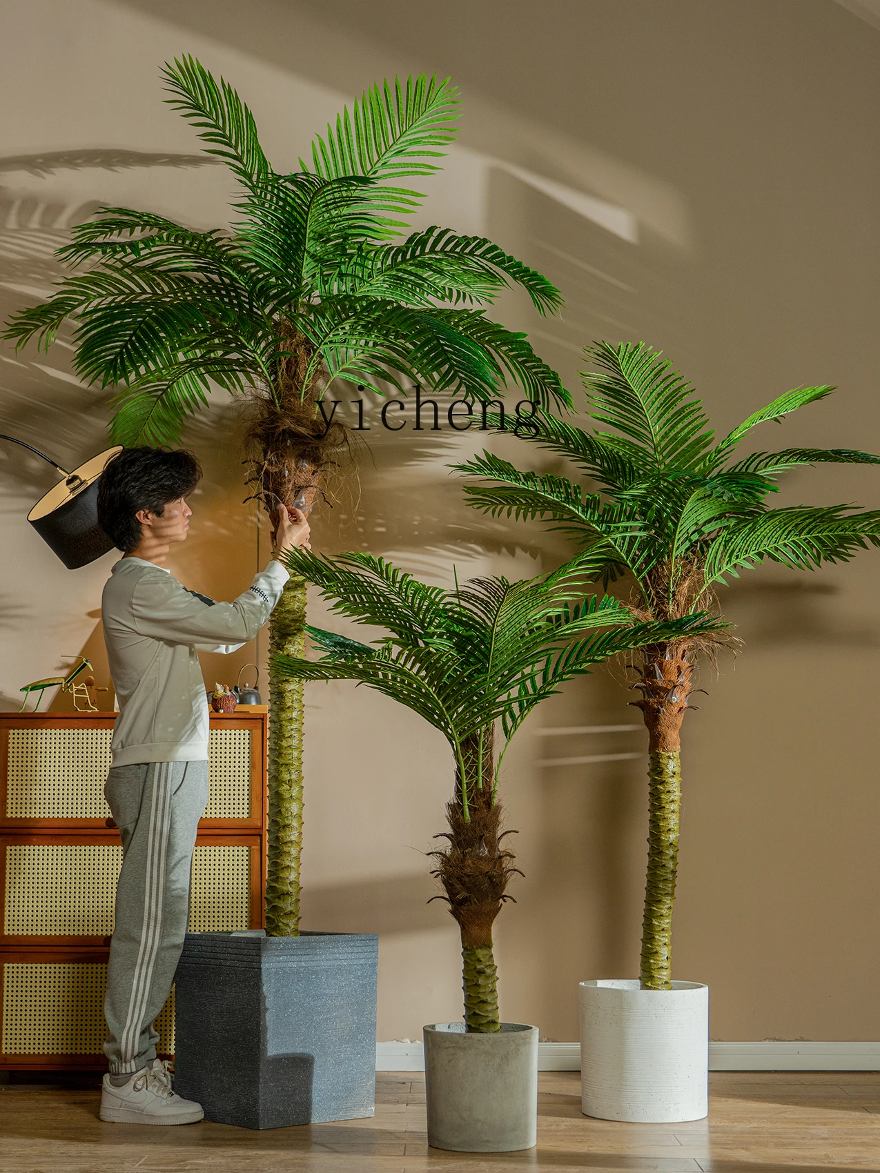 Tqh Подсолнечник Пальма зеленое растение искусственные деревья горшок для