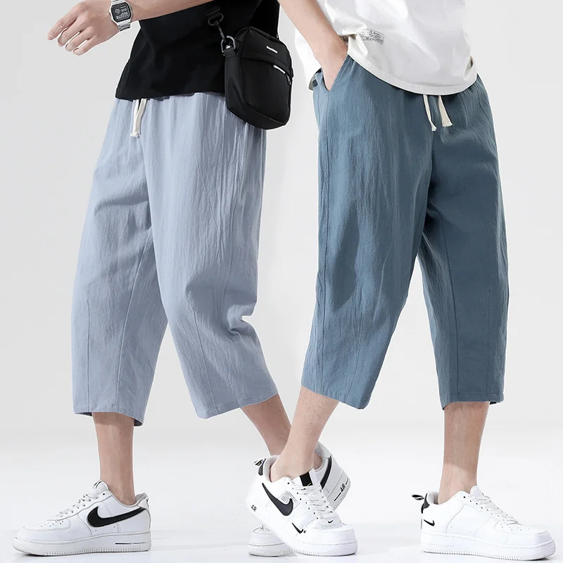 

Брюки мужские из натурального хлопка и льна, повседневные свободные льняные штаны, модные прямые брюки в Корейском стиле, лето