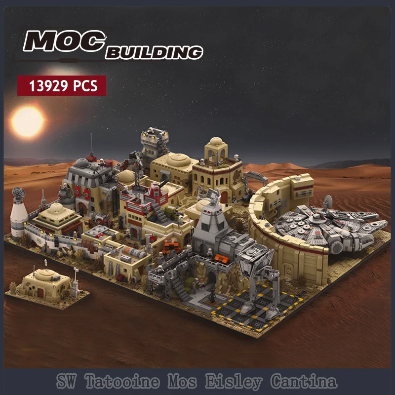 

MOC Space Wars Star Movie SW Tatooine Mos Eisley Cantina Chapter Spaceport Street View Building Model Large Scale UCS Puzzle Bri