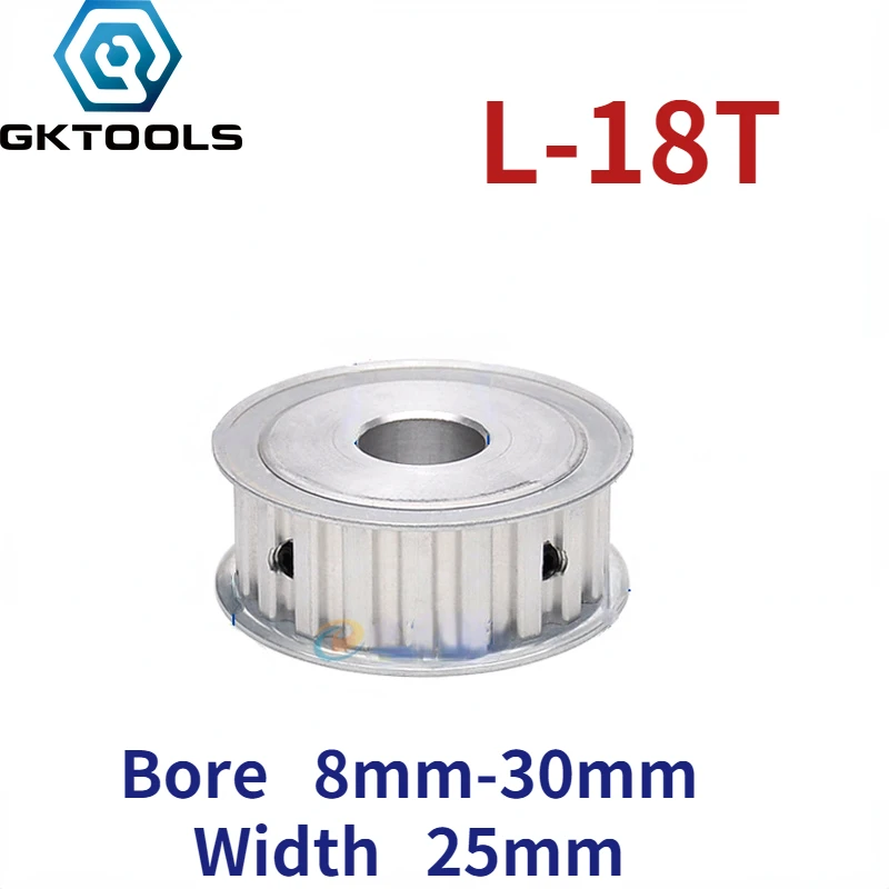 

AF type 18 Teeth two-sided flat L Timing pulley hole 8/10/12/12.7/14/15/16/17/18/19/20/22/24/25/28/30mm for Width 25mm