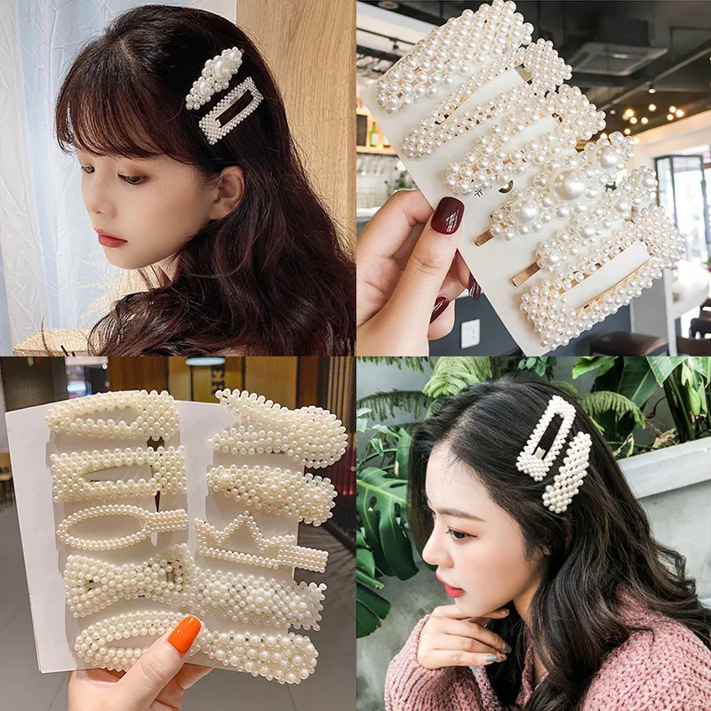 

New Elegant Lady Women Artificial Pearls Geometric Hairpins Sweet Hair Ornament BB Clips Barrettes Fashion Hair Accessories