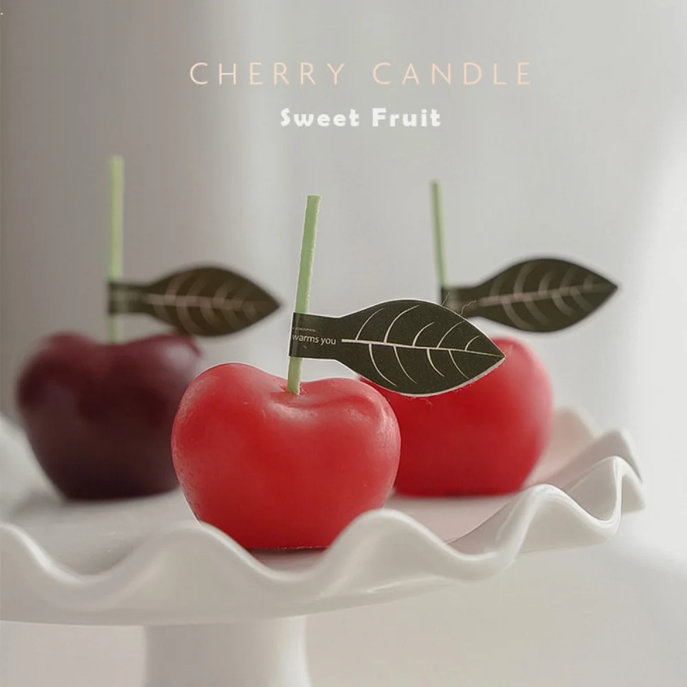 

4pcs Handmade Cute Cherry Candle Scented Candles Soy Wax Candles Wedding Birthday Party Decor Ins Photo Props Home Room Decor