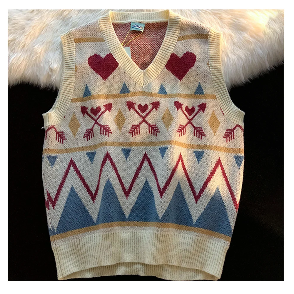 Японский винтажный жилет без рукавов с V-образным вырезом вязаные пуловеры