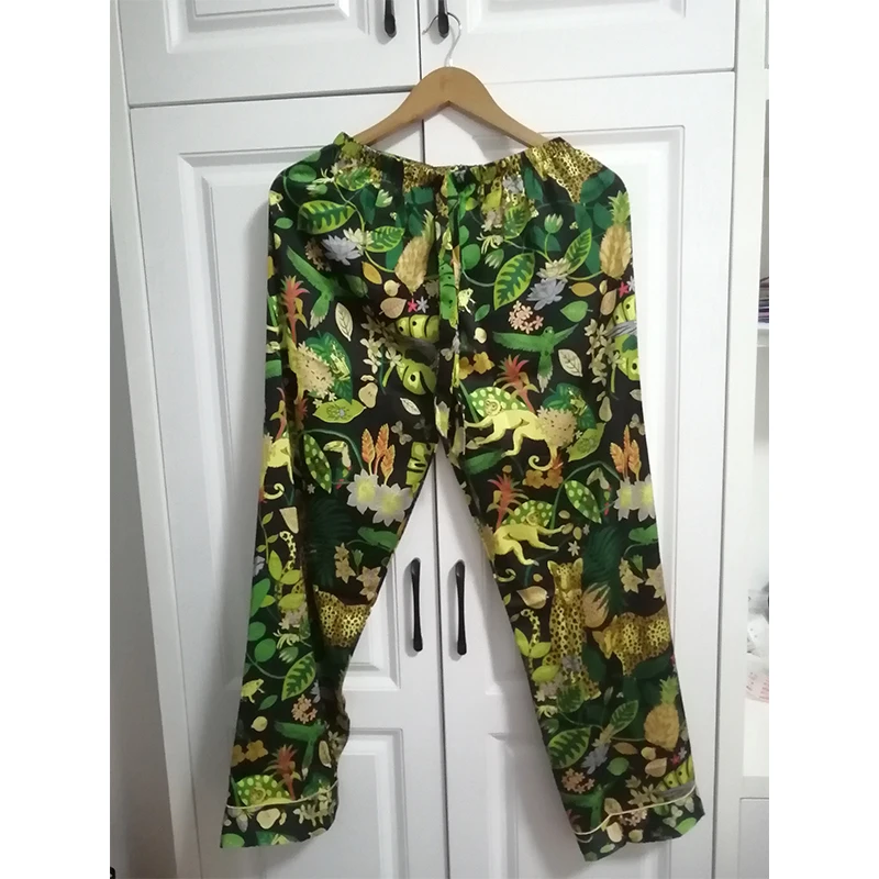 Plant Print Women Pajama Set Green Luxury Ladies Sleepwear 2 Pieces Set Long Sleeve and Long Pants Pijama Suit for Female 2023