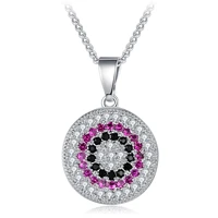 yhliso evil eye pendant sparkling necklace round pave diamond cubic zirconia lucky charm disc necklaces for women birth gift