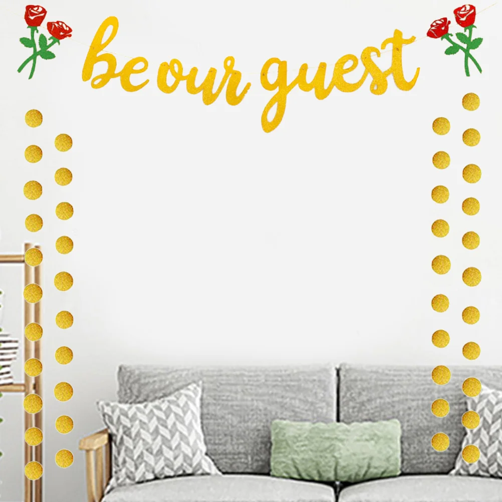 

Engagement Rose Decor Banner Be Our Guest Round Piece Hanging Banner for Single Party Engagement Wedding (1 String Roses To Be