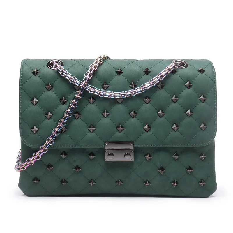 Chain Rivet Square Bags for Women Luxury Designer Handbags Fashion Underarm Shoulder Bag Cowhide Leather Crossbody Messenger Bag