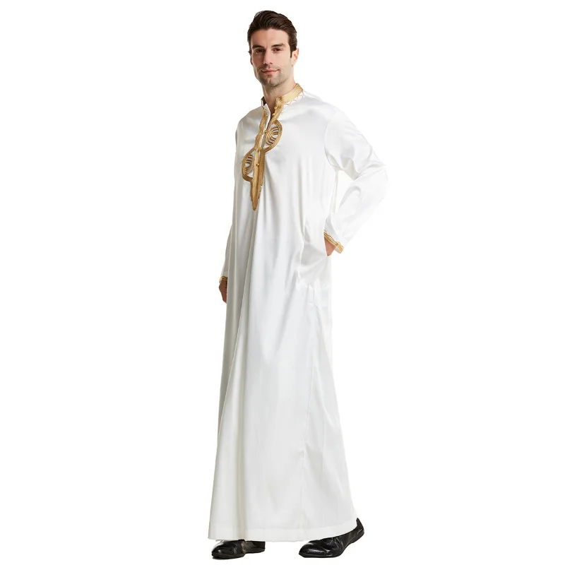 Middle East islam abaya stand collar embroidery jubba thobes slim noble temperament muslim men clothing