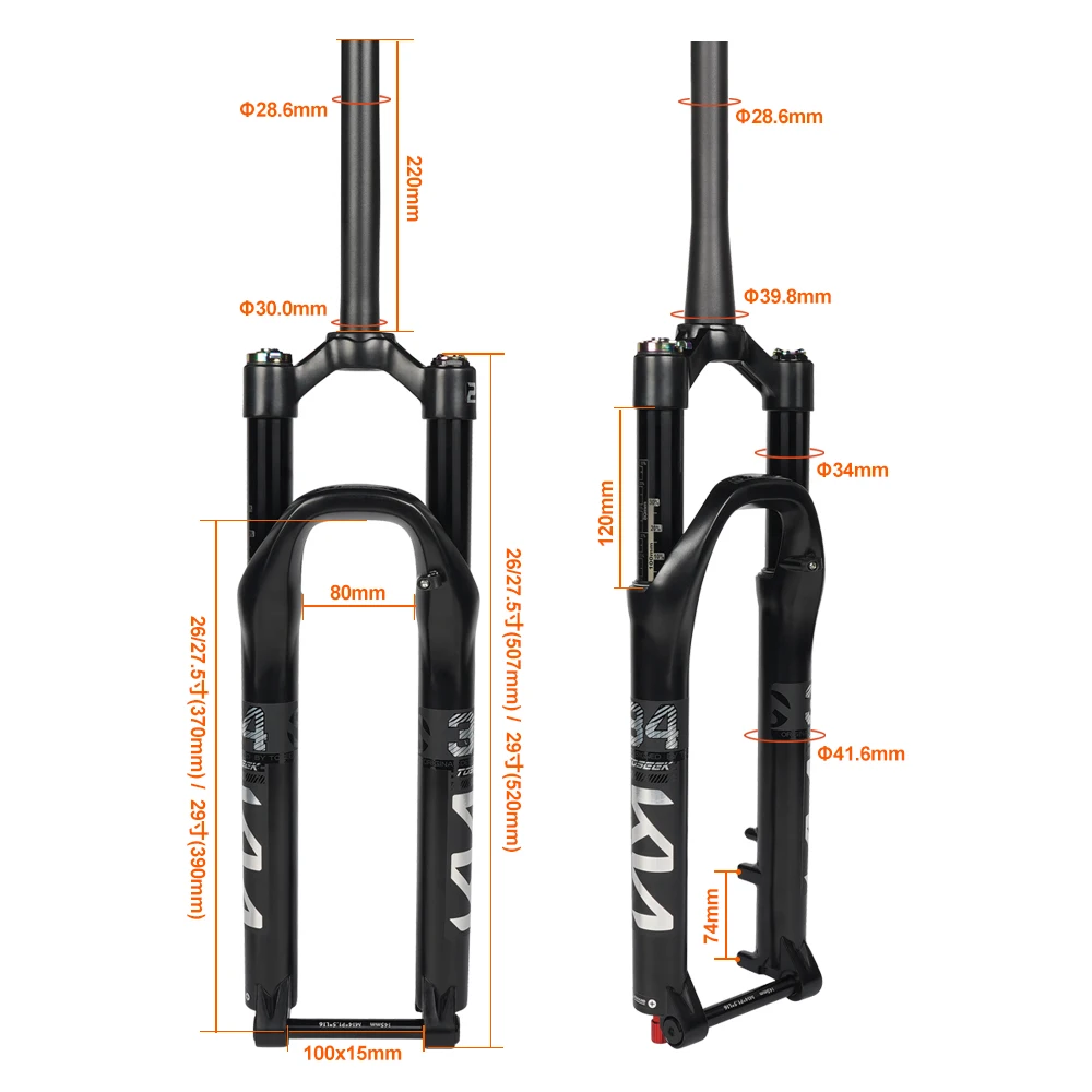 Вилка с пневматической подвеской RL120mm из магниевого сплава TOSEEK KN34