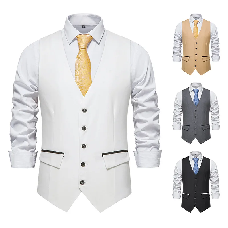 

2023 New Men's Suit Vest Prom Wedding Dress Men's Famous Brand Clothes Slim waistcoat Fashion White Single breasted Top