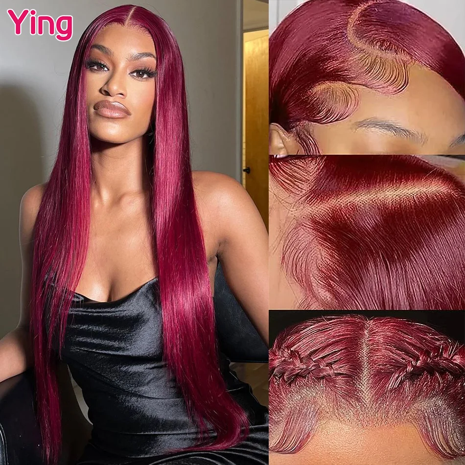 

Ying Hair Dark Burgundy Bone Straight 13x4 Lace Front Wig Human Hair 99j 5x5 Transparent Lace Wig 13x6 Lace Front Wig PrePlucked