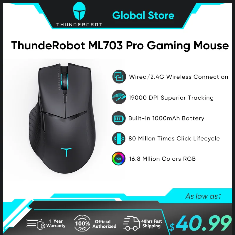 Мышь игровая Проводная Thunderobot ML703 Pro, 2,4 ГГц, 19000 DPI, 1000 мАч