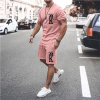 summer man set siold color t shirts shorts two piece sports jogging cozy t shirt tracksuit suits streetwear leisure outfits 6xl