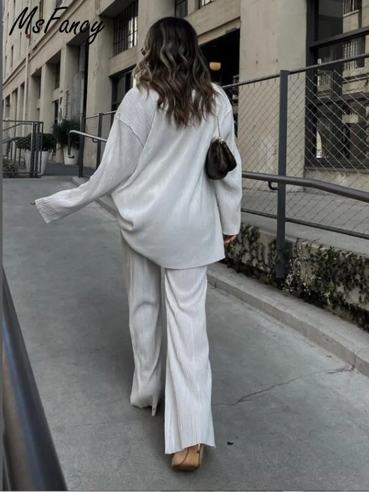 Комплект брюк Msfancy из белой плиссированной ткани Женская мода 2022 Повседневная
