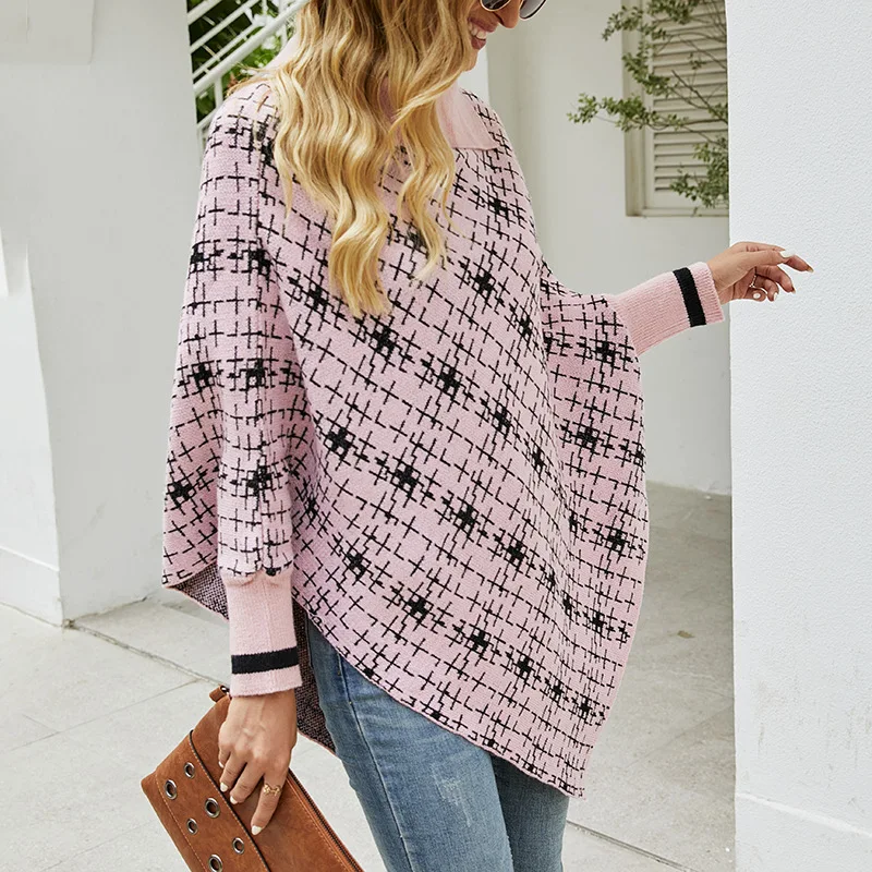 Женское длинное пончо в полоску с рукавом-фонариком |