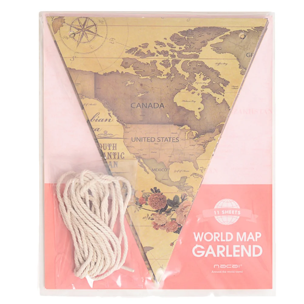 

Banner Flag World Triangle Map Cup Travel Hanging Party Classroom Bunting Flags Theme Retro Pennantfestival School Going